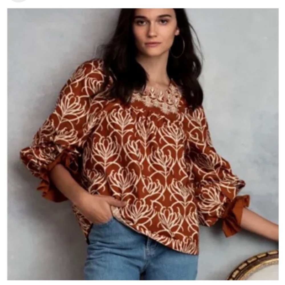 Kate Hudson Happy X Nature Misty Brown Cotton Printed Top